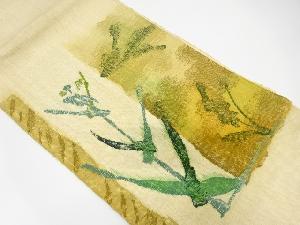 手織り真綿紬　抽象草花模様名古屋帯